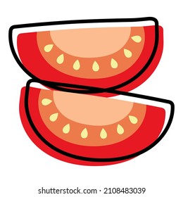 Red tomato slices vector illustration, simple outline color filled vegetable icon