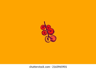 Red tomato symbol. Tomatoes vector coal drawing. Organic tomato Illustration for seed label, packaging design catchup, banner farmers market. Vegetarian food icon for logo restaurant design or badge.