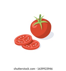 Red tomato. Vector 3d isometric, color web icon, new flat style. Creative illustration design, idea for infographics.
