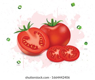 red tomato vector illustration with tomato slices