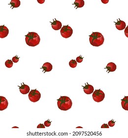 Red tomato vector pattern. Italian red tomato fruiti. Simple design. White background. Italian harvest inspired. Hand drawn style. 