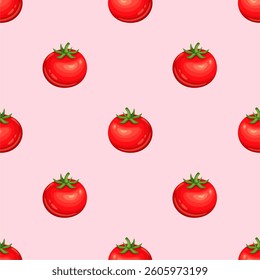 Red tomato vector seamless pattern.