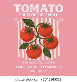 red tomato vintage t‑shirt design, Tomato vegetable artwork for t shirt print, Positive vibes, Organic vegetable farm, typography t‑shirt, vintage t‑shirt, vintage fruit, fruit t-shirt