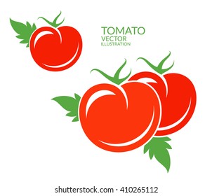 Red tomato vintage style. Vector illustration EPS. Isolated tomatoes with leaves on white background. Ripe vegetables icon