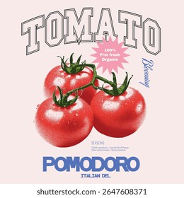 Red tomato vintage t-shirt, pomodoro room Italia slogan. Tomato vegetable artwork for t shirt print, grunge effects for Tomato. women girls graphic tee. tomatoes art