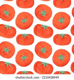 Red tomato watercolor seamless pattern. Natural vegetable background illustration of organic cooking ingredient for healthy nutrition concept. Fresh hand drawn tomatoes on white backdrop.