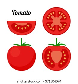 Red tomato: whole, cross-sectional and a half