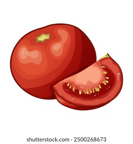 Red tomato, whole and sliced, vector illustration isolated on white background, eps10