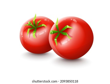 Red tomatoes. Cartoon vegetable fruit isolated on white transparent background. Vector illustration.