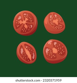 Los tomates rojos son cereza. Ilustración vegetal colorida y brillante. Ilustración vectorial para banner, menú, afiche.