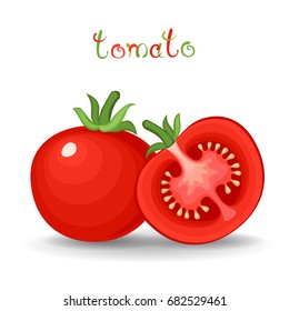 Red tomatoes. Composition with fresh ripe vegetables. Vector illustration.