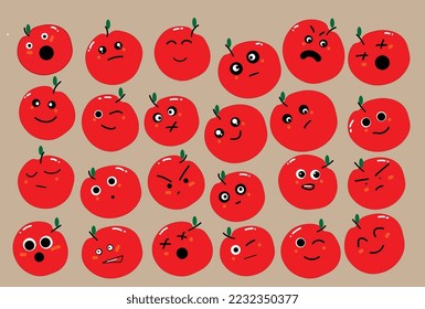 tomates rojos linda cara vector fondo marrón 