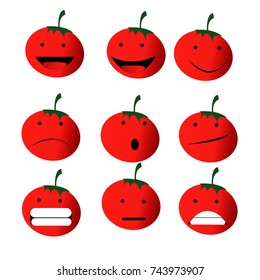 red tomatoes emoji emoticon smiley sad happy smile angry emoticon isolated white background