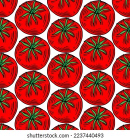 Red tomatoes flat style on white background seamless pattern