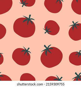 Red tomatoes hand drawn vector illustration. Vegetables seamless pattern for wallpaper or home decor.