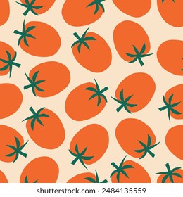 Red tomatoes hand drawn vector illustration. Colorful vegetables seamless pattern for kids fabric or wallpaper.