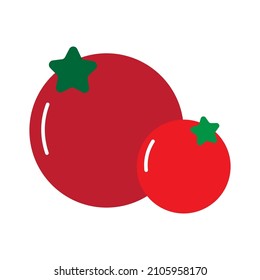 Icono de tomates rojos. Dos señales. Grande y pequeño. Verduras frescas. Diseño de caricaturas. Ilustración vectorial. Imagen de archivo. 