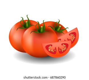 Red tomatoes isolated on white background. Vector Illustration