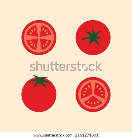 Red Tomatoes. Minimal Flat Style. Minimalistic Vegetable. Clean Background. Tomato Slices. Modern vector illustration.