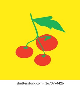 Red tomatoes on a branch on yellow background. Organic vegetables. Healthy eating. Good harvest in your garden