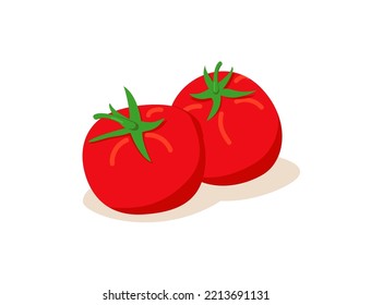 Red tomatoes. raw tomatoes clipart icon with leaf. flat vector illustration design