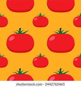 red tomatoes seamless pattern vector illustration. Fresh Vegetables. Food Background. Great for food Wrapping Paper, Packaging. Ecological vegetarian food background. Farm market product.