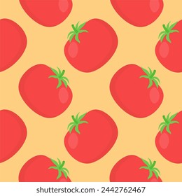 red tomatoes seamless pattern vector illustration. Fresh Vegetables. Food Background. Great for food Wrapping Paper, Packaging. Ecological vegetarian food background. Farm market product.