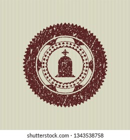 Red tombstone icon inside distressed rubber grunge texture stamp