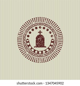 Red tombstone icon inside rubber texture