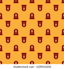 Red Tombstone with RIP written on it icon isolated seamless pattern on brown background. Grave icon. Flat design. Vector Illustration