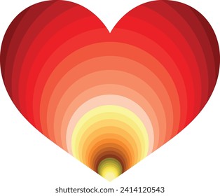 red tone heart shape with circle inside different shades and colors, heart shape vector illustration.