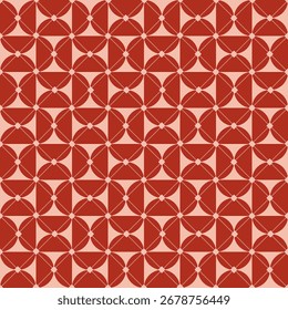 Red tone seamless background, tile pattern, retro fabric pattern, circles connected to form a seamless pattern.