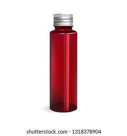 Red toner jar isolated on white background. Skin care product package. Color plastic can