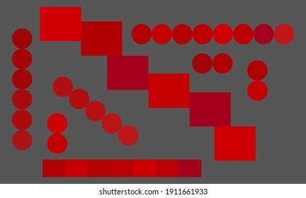 Red tones color palette graphic set vector illustration. Beauty red scarlet fashion colour samples for idea manufacturing design, cosmetics industry, clothing, decor design. 