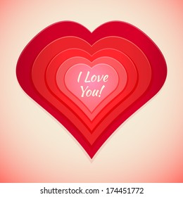 red tones multilayer heart i love you label