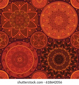 Red tones. Texture with mandalas.