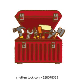 red tool box icon over white background. repair tools concept. sketch and draw design. vector illustration