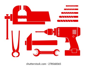 Red tool icons on white background