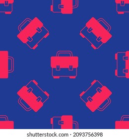 Red Toolbox Icon Isolated Seamless Pattern On Blue Background. Tool Box Sign.  Vector