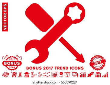 Red Tools icon with bonus 2017 trend design elements. Vector illustration style is flat iconic symbols, white background.