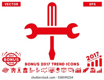 Red Tools pictogram with bonus 2017 year trend pictures. Vector illustration style is flat iconic symbols, white background.