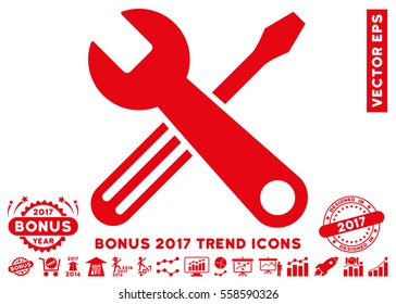 Red Tools pictogram with bonus 2017 year trend elements. Vector illustration style is flat iconic symbols, white background.