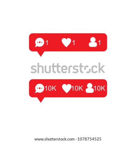 Red tooltip set about new comments, likes and subscribers. Vector illustration