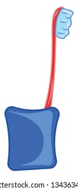 A red toothbrush inside a blue stand vector color drawing or illustration