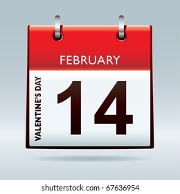 Red top calendar icon for valentines day on 14th February