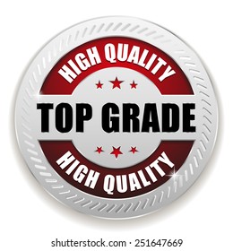 Red top grade badge with silver border on white background