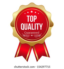 Red top quality badge with ribbon