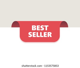 Red top Tag, Ribbon with shadow. Vector Illustration. Best seller
