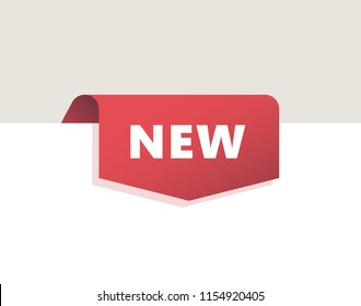 Red top Tag, Ribbon with shadow Banner New. Vector Illustration