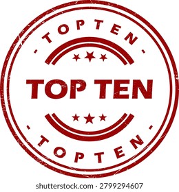 Red top ten stamp seal with stars on transparent background